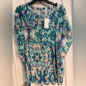 Westbound Teal and Pink Patterned Blouse